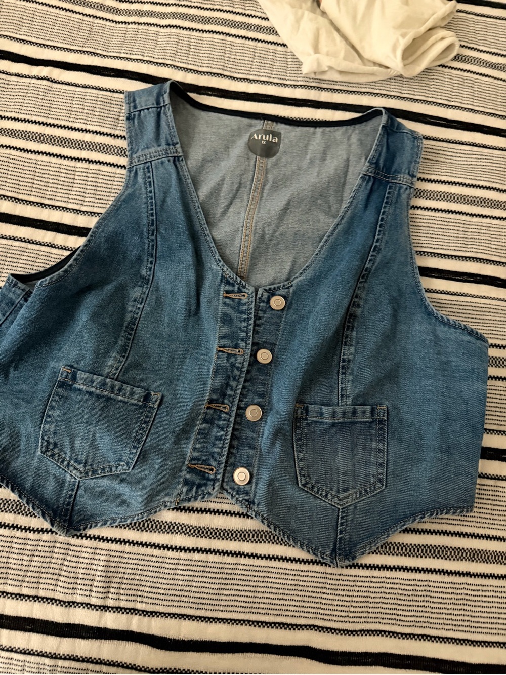 ARULA Light Blue Denim Vest with Button Trim - Picture 1 of 4